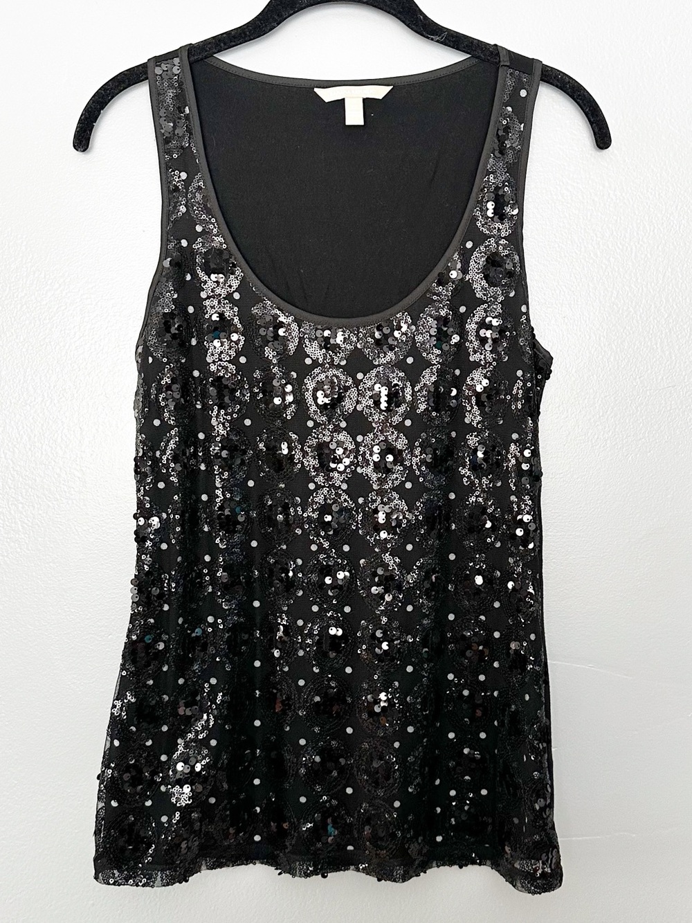 Banana Republic Black Sequin Sleeveless Shell Tank Top XS Holiday Party